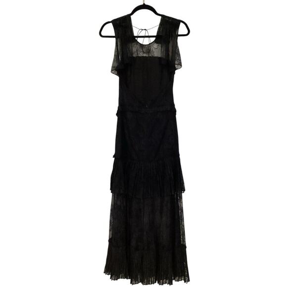 Alexis Feliciana Tie Back Pleated Chantilly Lace Midi Dress In Black Size XS - Picture 9 of 14